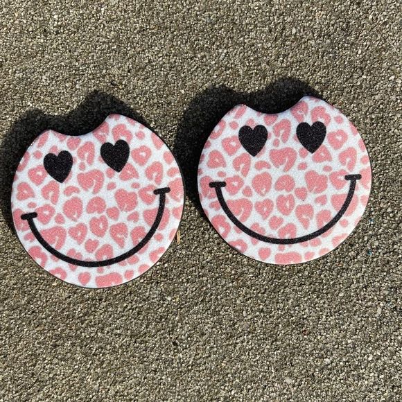Pink Smiley Face Car Coaster Set - Picture 6 of 13